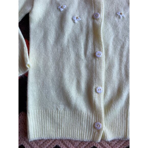 Vintage 60s Turbo Hi-Bulk Yellow Daisy Baby Cardigan Sweater DuPont Orlon - Picture 4 of 8